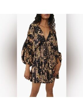 Free People Azrel Black paisley Mini Dress